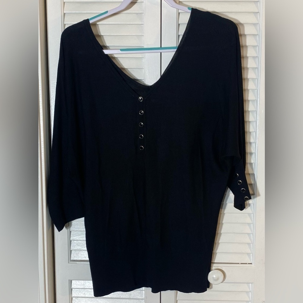 White House Black Market Tunic Pullover Sweater Size M Black 3/4 Sleeves - Picture 4 of 5